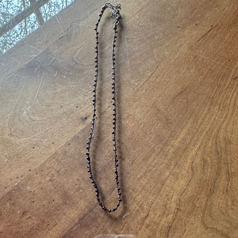 Delicate Black Beaded Chain Necklace